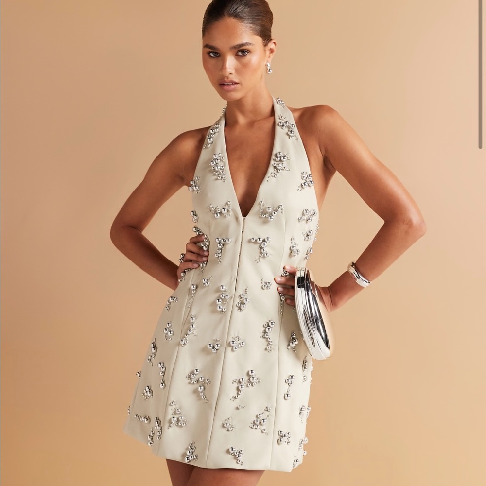 ASOS DESIGN scuba halter a line mini dress, bridal/bachelorette